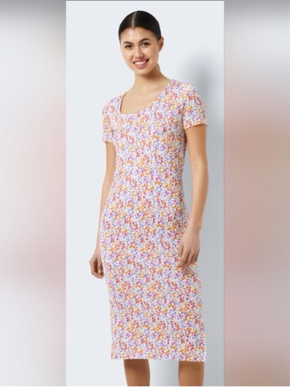 Noisy May Floral Scoop Neck Midi Dress XS